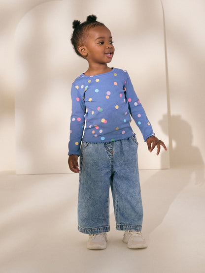 Blue/Multi Spot Rib Long Sleeve T-Shirt (3mths-7yrs) - Size 3-6 Months (62-68cm)