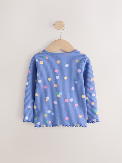 Blue/Multi Spot Rib Long Sleeve T-Shirt (3mths-7yrs)