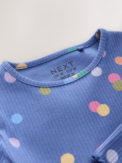 Blue/Multi Spot Rib Long Sleeve T-Shirt (3mths-7yrs)