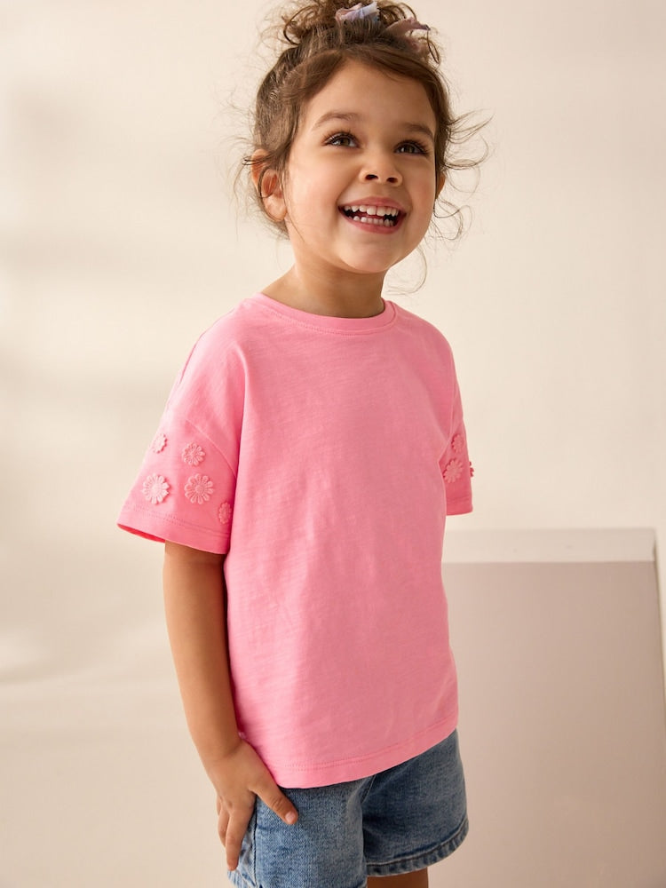 Pink 100% Cotton Daisy Short Sleeve T-Shirt (3mths-7yrs) - Pink / 12-18 Months (80-86cm)