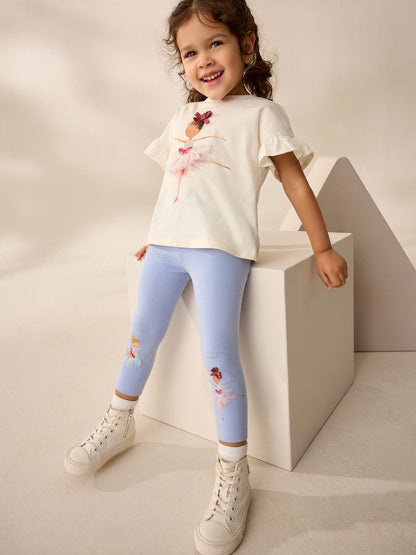 Blue Ballerina Knee Embellished Leggings (3mths-7yrs) - Size 3-6 Months (62-68cm)