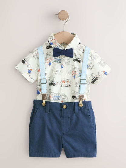 Blue/White Paddington Cath Kidston Shirt, Braces, Short &amp; Bow Tie Set (3mths-7yrs)