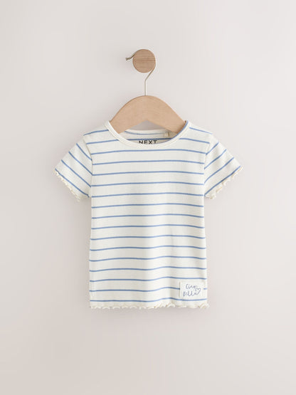 Blue Ribbed Short Sleeve Tops 5 Pack (3mths-7yrs) - Size 3-6 Months (62-68cm)