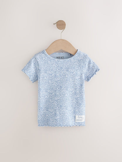 Blue Ribbed Short Sleeve Tops 5 Pack (3mths-7yrs) - Size 3-6 Months (62-68cm)