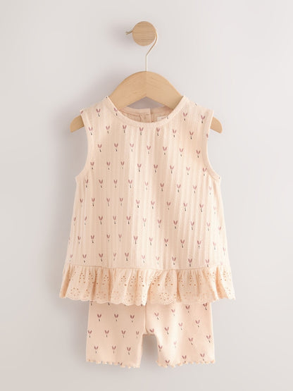 Neutral Ditsy Vest and Shorts Set 2 Pack (3mths-7yrs)