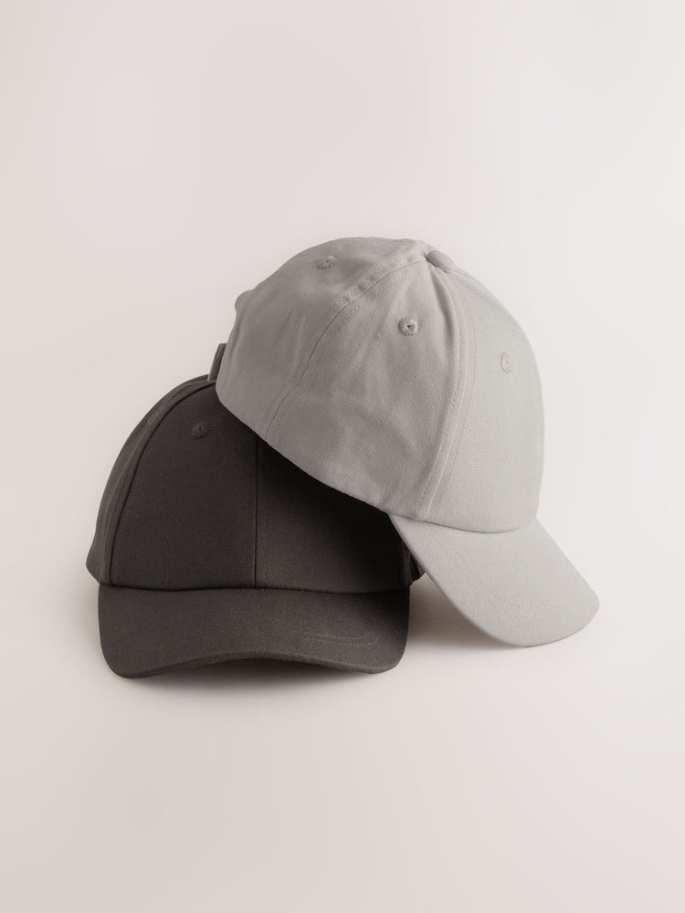 Grey/Charcoal Baseball 100% Cotton Caps 2 Pack (1-16yrs) - Grey/Charcoal / 11-13 Years (146-158cm)
