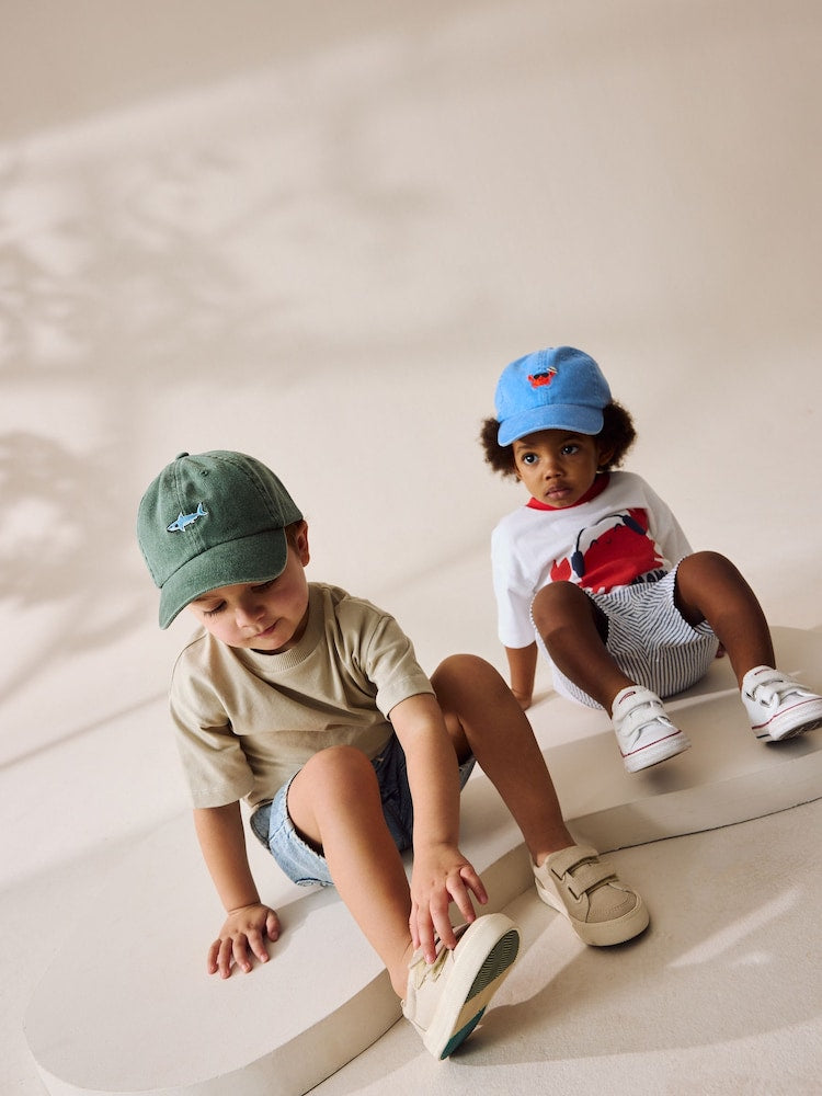 Shark/Crab Washed Caps 2 Pack (3mths-10yrs) - Size 3-9 Months (62-74cm)