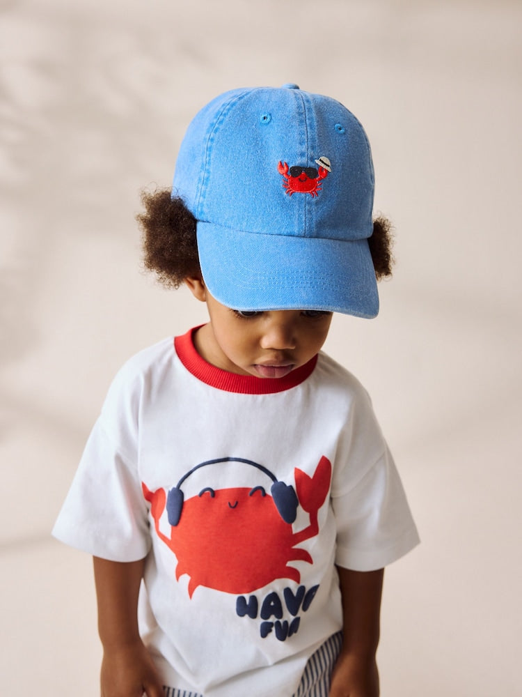 Shark/Crab Washed Caps 2 Pack (3mths-10yrs) - Size 3-9 Months (62-74cm)