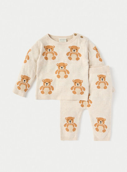 Juniors All-Over Bear Long Sleeves T-shirt and Elasticated Pyjama Set-baby-boys-clothing-nightwear-pyjamasets-image-1
