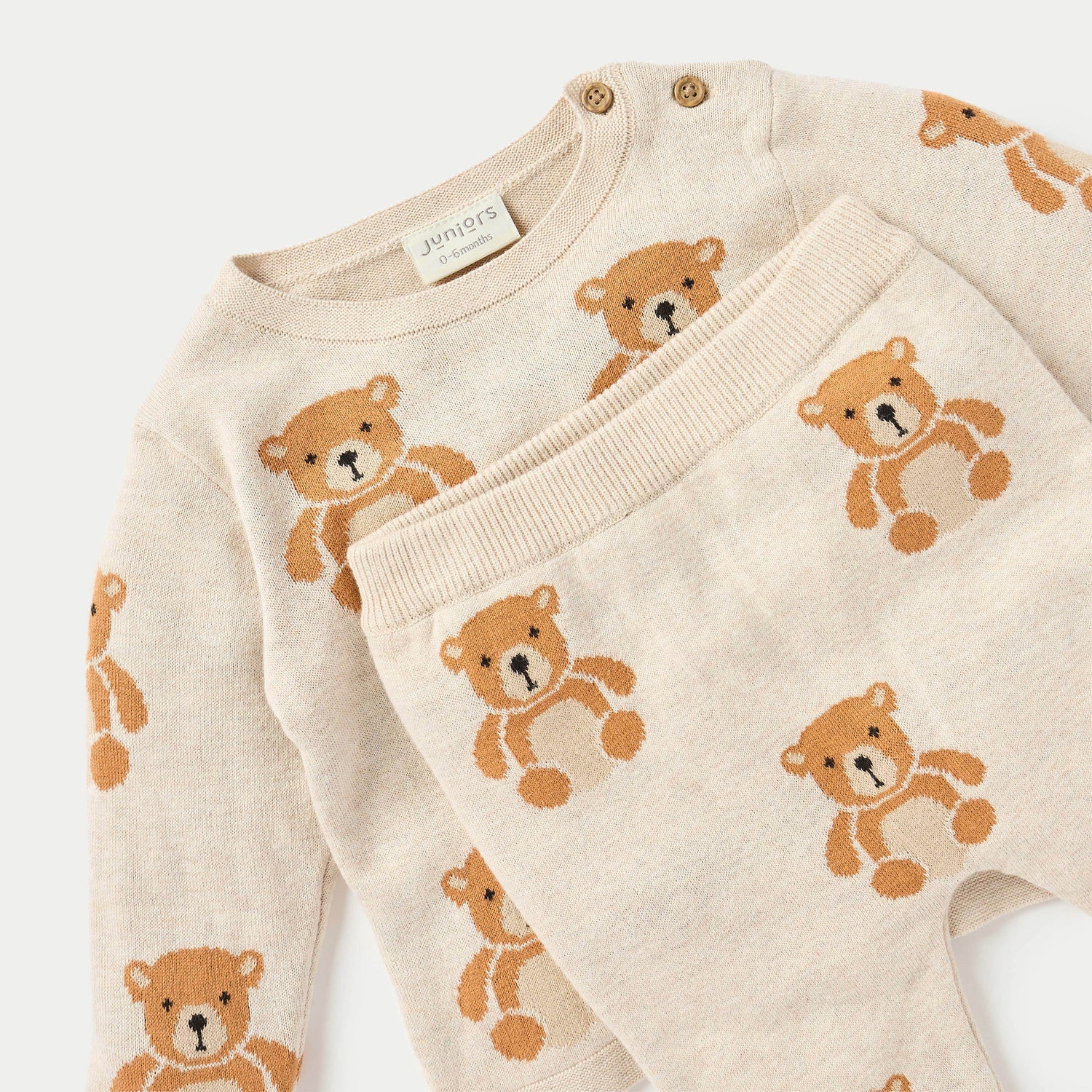 Juniors All-Over Bear Long Sleeves T-shirt and Elasticated Pyjama Set