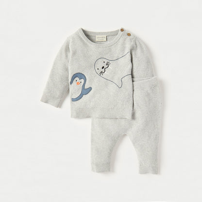 Juniors Applique Detail Long Sleeves T-shirt and Elasticated Pyjama Set - Grey / 12-18 mths