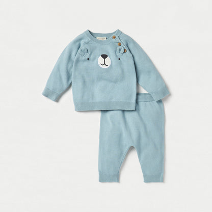 Juniors Animal Face Applique Long Sleeves T-shirt and Pyjama Set