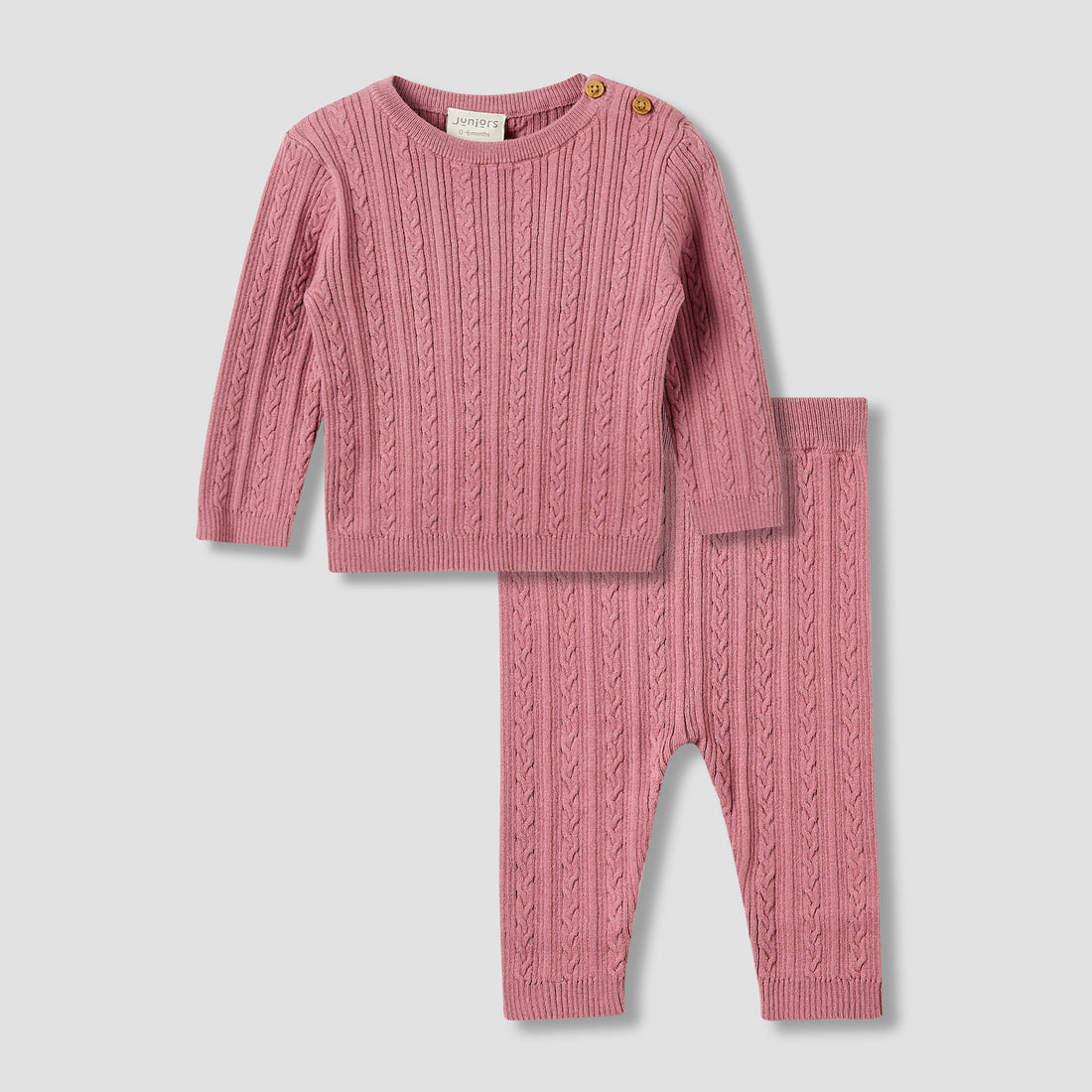 Juniors Pyjama Set with Knit Texture - Cotton - Long Sleeves - Pink / 12-18 mths