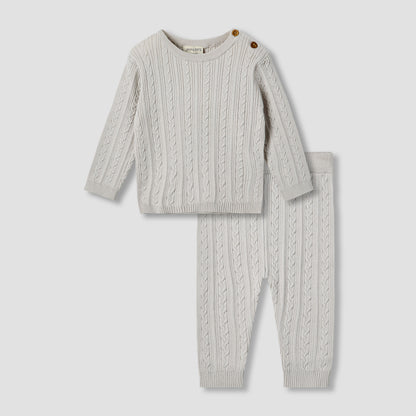 Juniors Cotton Round Neck Long Sleeve Pyjama Set with Knit Texture - Grey / 12-18 mths