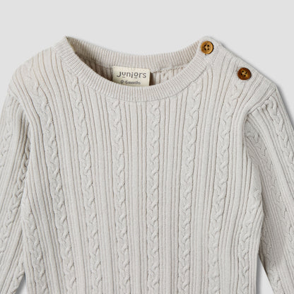 Juniors Cotton Round Neck Long Sleeve Pyjama Set with Knit Texture