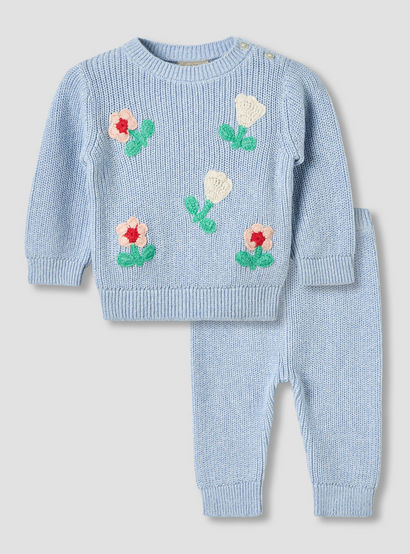 Juniors Round Neck Long Sleeves Pyjama Set with Floral Embroidery-baby-girls-clothing-winterwear-pyjamasets-image-1