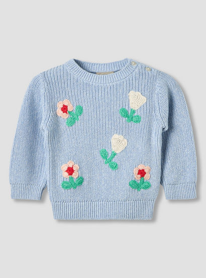 Juniors Round Neck Long Sleeves Pyjama Set with Floral Embroidery-baby-girls-clothing-winterwear-pyjamasets-image-2