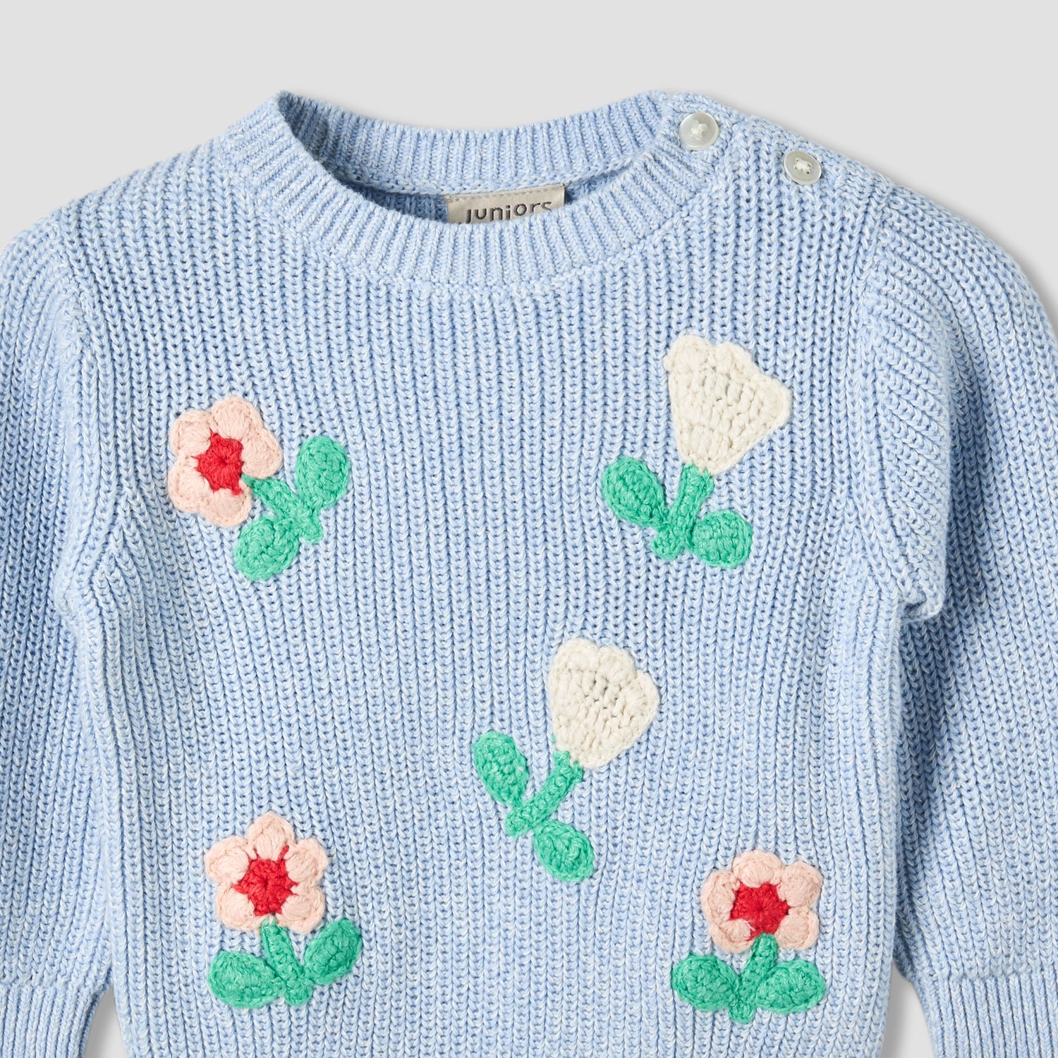 Juniors Round Neck Long Sleeves Pyjama Set with Floral Embroidery
