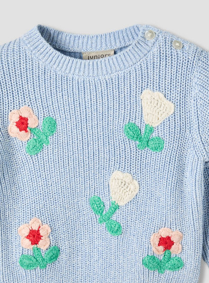 Juniors Round Neck Long Sleeves Pyjama Set with Floral Embroidery-baby-girls-clothing-winterwear-pyjamasets-image-4