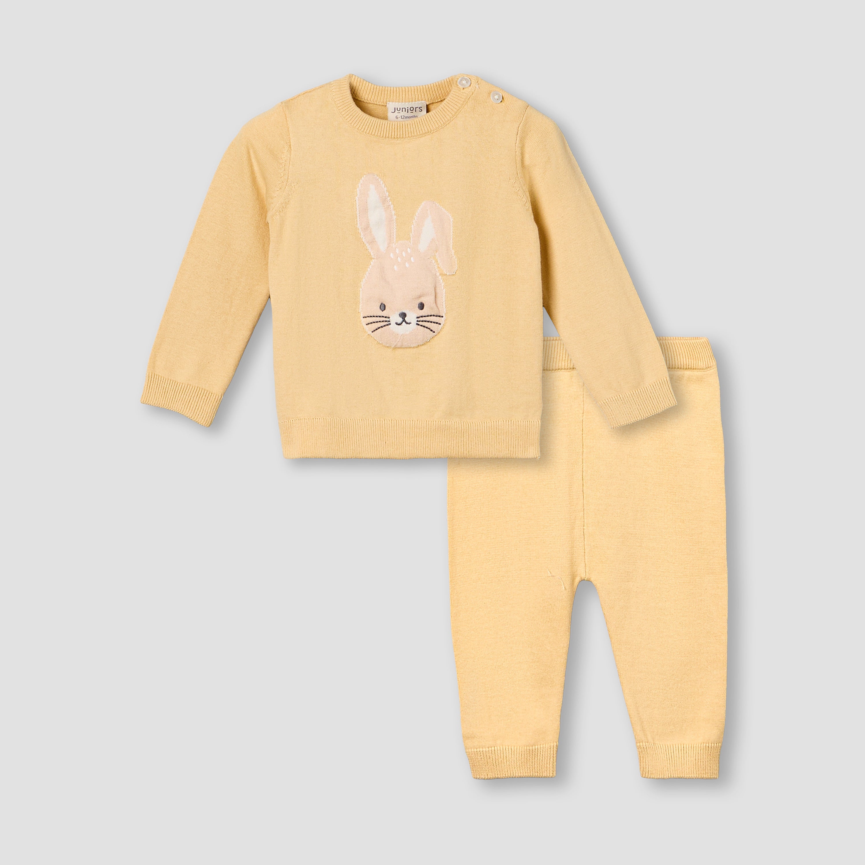 Juniors Cotton Long Sleeves Pyjama Set with Bunny Embroidery