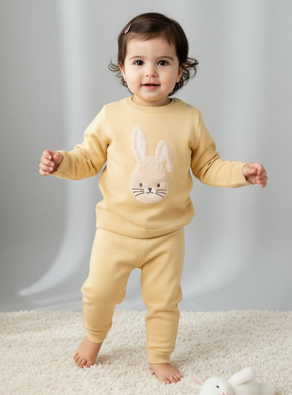 Juniors Cotton Long Sleeves Pyjama Set with Bunny Embroidery-baby-girls-clothing-winterwear-pyjamasets-image-1