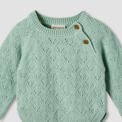 Juniors Cotton Crew Neck Long Sleeves Pyjama Set with Knit Texture