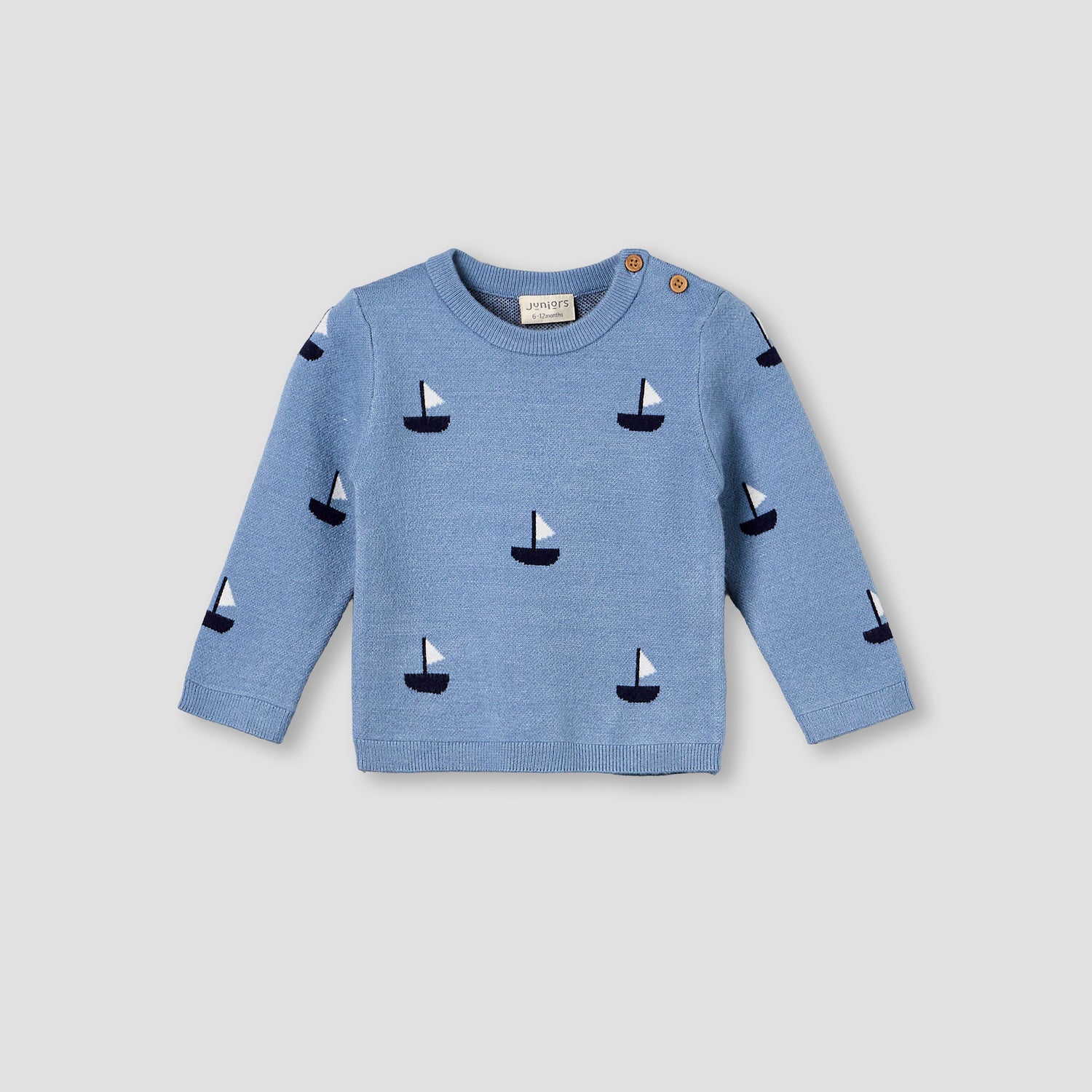 Juniors Round Neck Long Sleeves Pyjama Set with Sailboat Print