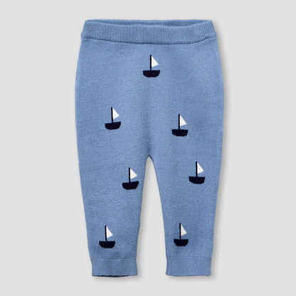 Juniors Round Neck Long Sleeves Pyjama Set with Sailboat Print