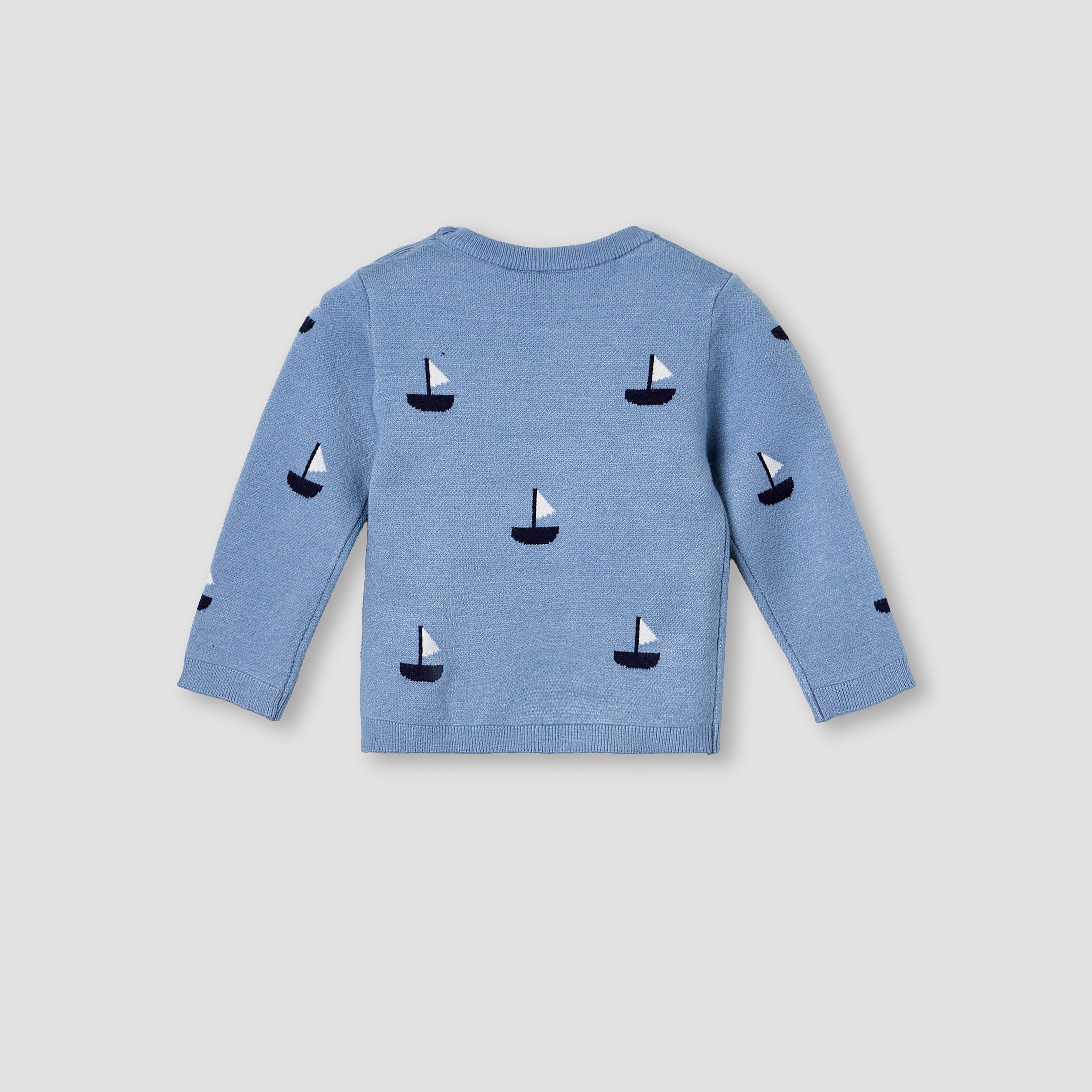 Juniors Round Neck Long Sleeves Pyjama Set with Sailboat Print