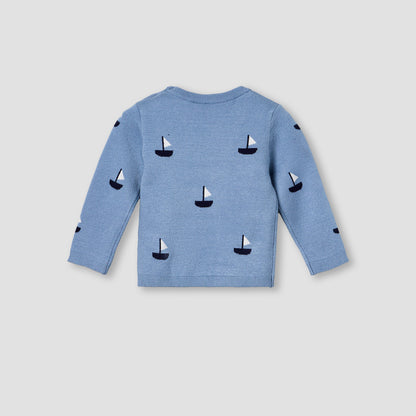 Juniors Round Neck Long Sleeves Pyjama Set with Sailboat Print