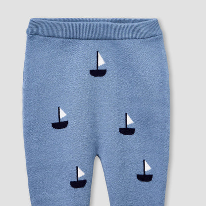Juniors Round Neck Long Sleeves Pyjama Set with Sailboat Print