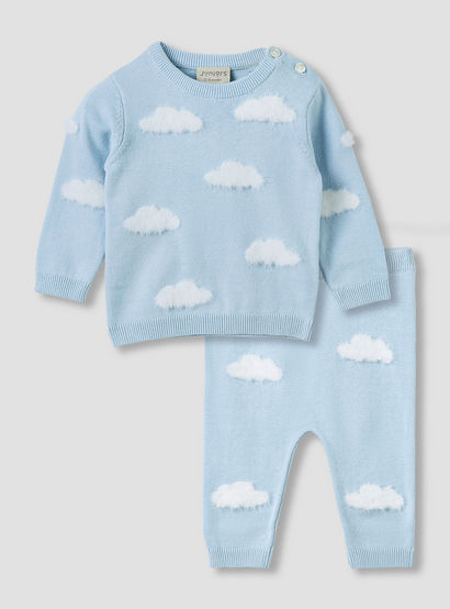 Juniors Pyjama Set with Cloud Knit Texture - Cotton - Long Sleeves-baby-boys-clothing-nightwear-pyjamasets-image-1