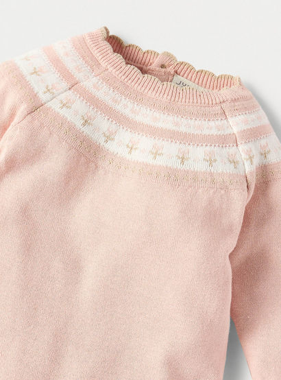 Juniors Textured Sleepsuit with Long Sleeves and Button Closure-baby-girls-clothing-nightwear-sleepsuits-image-3