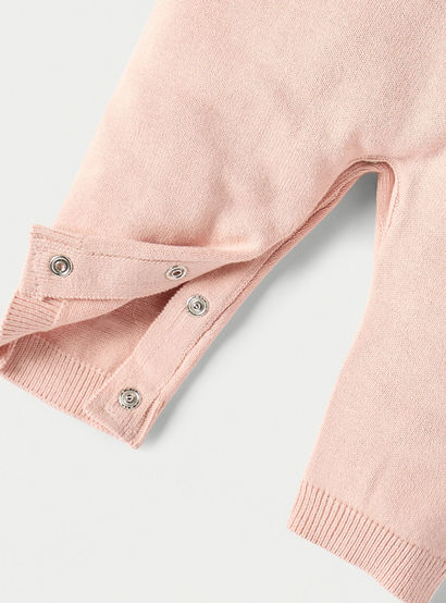 Juniors Textured Sleepsuit with Long Sleeves and Button Closure-baby-girls-clothing-nightwear-sleepsuits-image-5