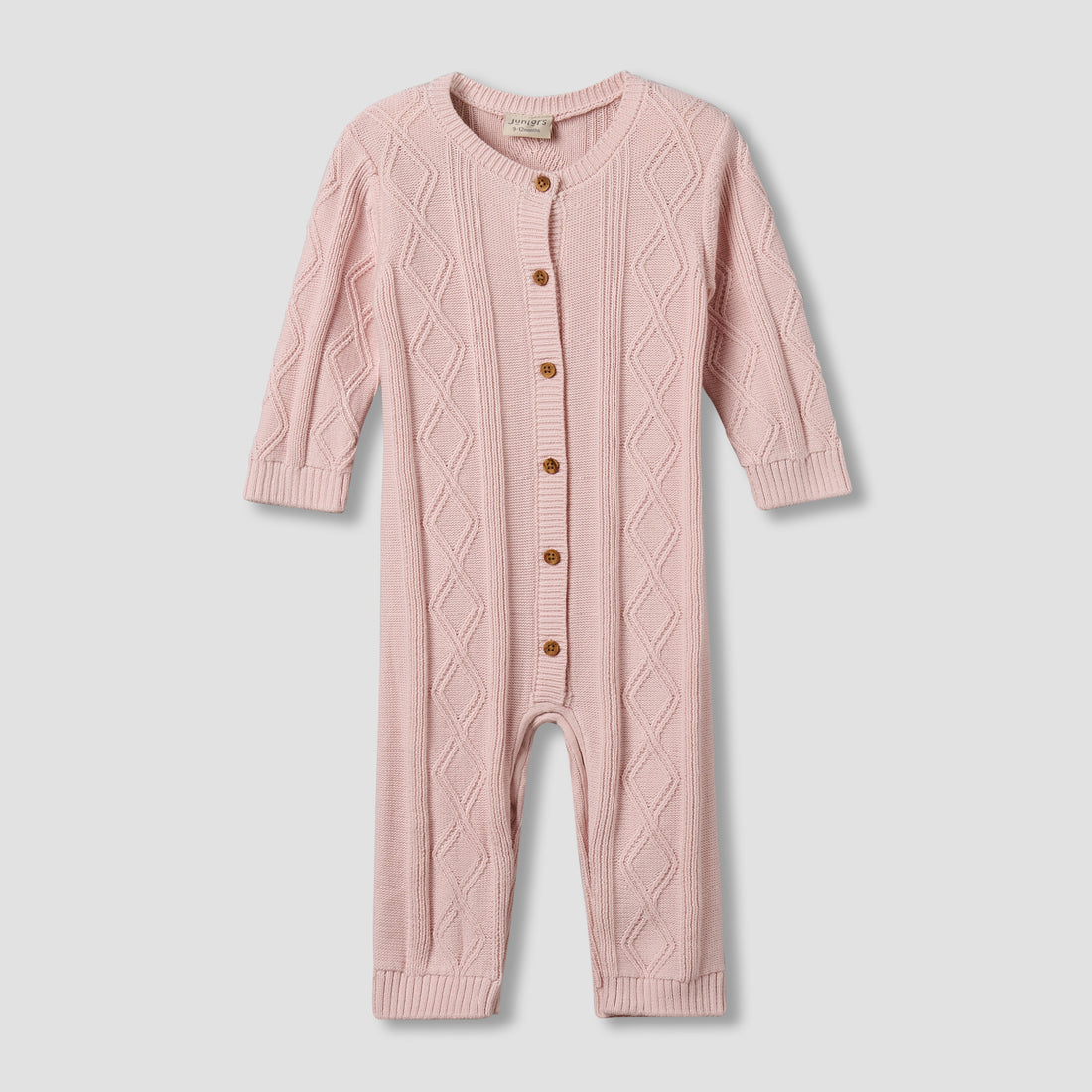 Juniors Cotton Crew Neck Long Sleeves Sleepsuit with Knit Texture - Pink / 9-12 mths