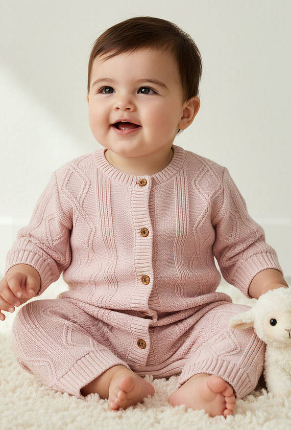 Juniors Cotton Crew Neck Long Sleeves Sleepsuit with Knit Texture