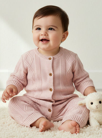 Juniors Cotton Crew Neck Long Sleeves Sleepsuit with Knit Texture-baby-girls-clothing-nightwear-sleepsuits-image-1