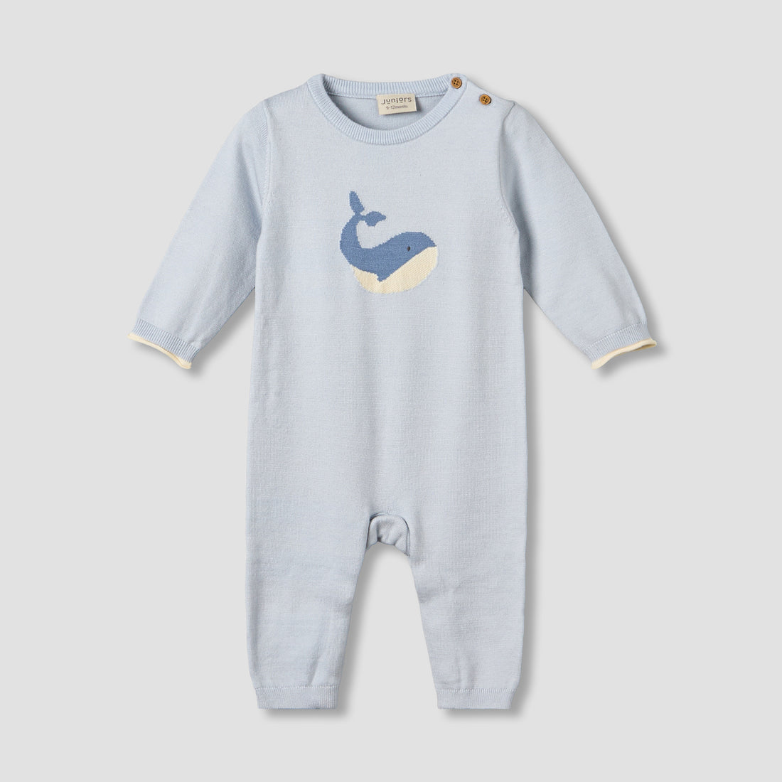 Juniors Cotton Round Neck Long Sleeves Sleepsuit with Whale Print - Blue / 9-12 mths