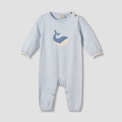 Juniors Cotton Round Neck Long Sleeves Sleepsuit with Whale Print - Blue / 9-12 mths