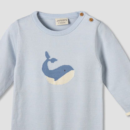 Juniors Cotton Round Neck Long Sleeves Sleepsuit with Whale Print