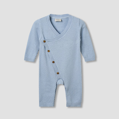 Juniors Sleepsuit with Knit Texture - Cotton - Long Sleeves - Blue / 9-12 mths