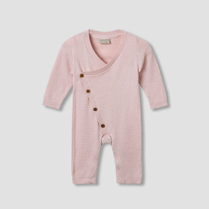 Juniors Sleepsuit with Knit Texture - Cotton - Long Sleeves - Pink / 9-12 mths
