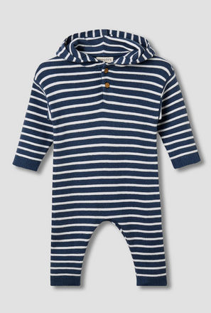 Juniors Hooded Sleepsuit with Stripes - Cotton - Long Sleeves