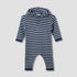 Juniors Hooded Sleepsuit with Stripes - Cotton - Long Sleeves - Blue / 12-18 mths