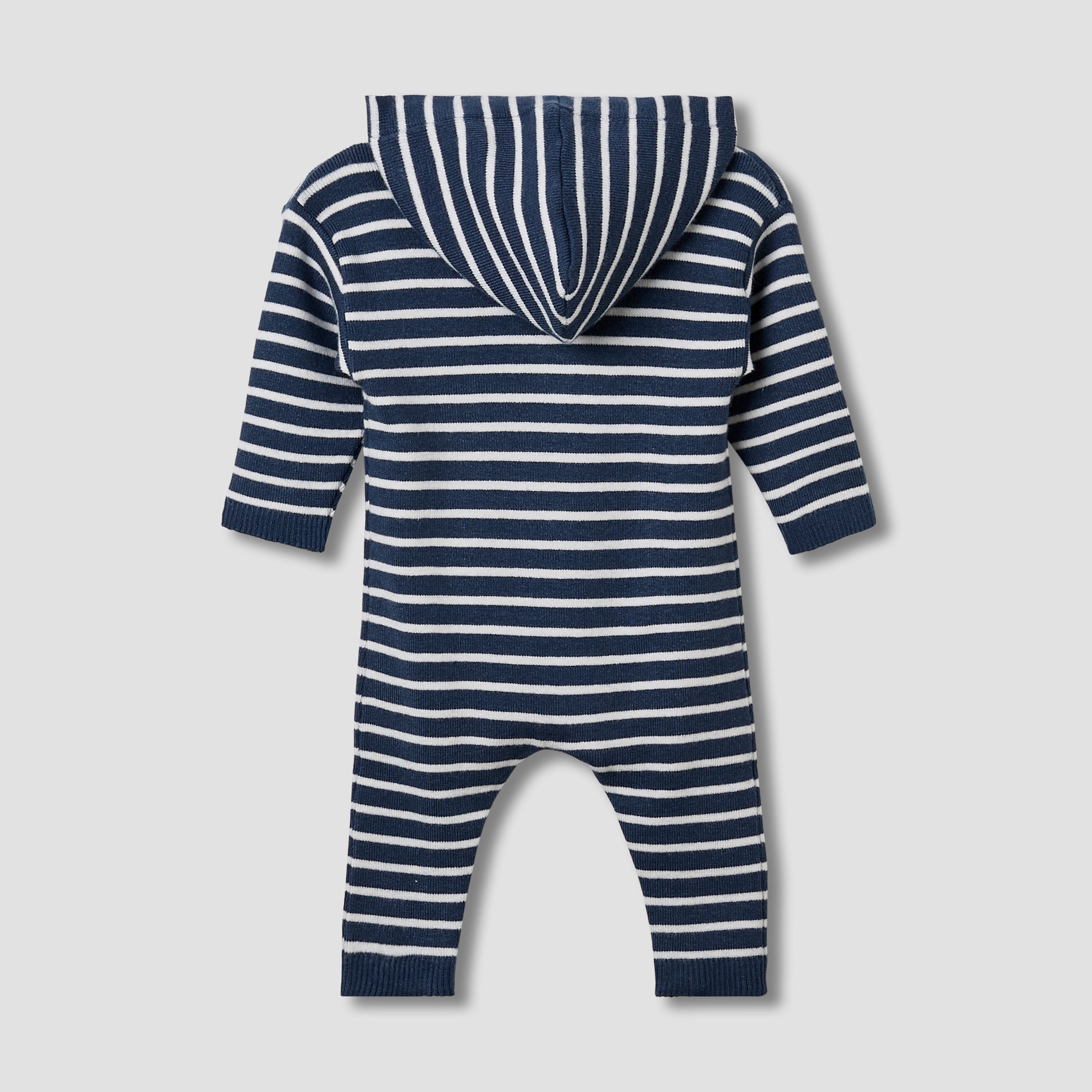 Juniors Hooded Sleepsuit with Stripes - Cotton - Long Sleeves