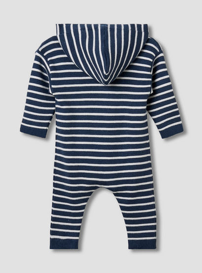 Juniors Hooded Sleepsuit with Stripes - Cotton - Long Sleeves-baby-boys-clothing-nightwear-sleepsuits-image-2