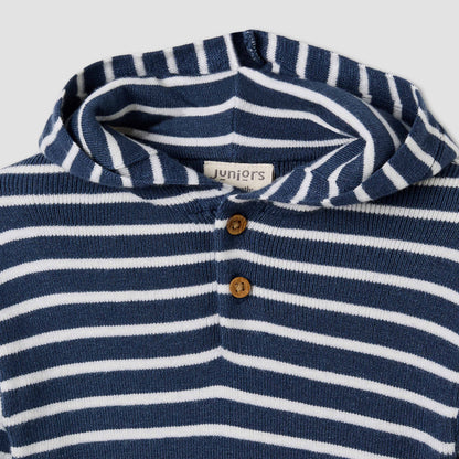 Juniors Hooded Sleepsuit with Stripes - Cotton - Long Sleeves