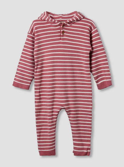 Juniors Cotton Hooded Long Sleeves Sleepsuit with Stripes-baby-girls-clothing-nightwear-sleepsuits-image-1