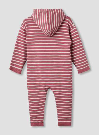 Juniors Cotton Hooded Long Sleeves Sleepsuit with Stripes-baby-girls-clothing-nightwear-sleepsuits-image-2
