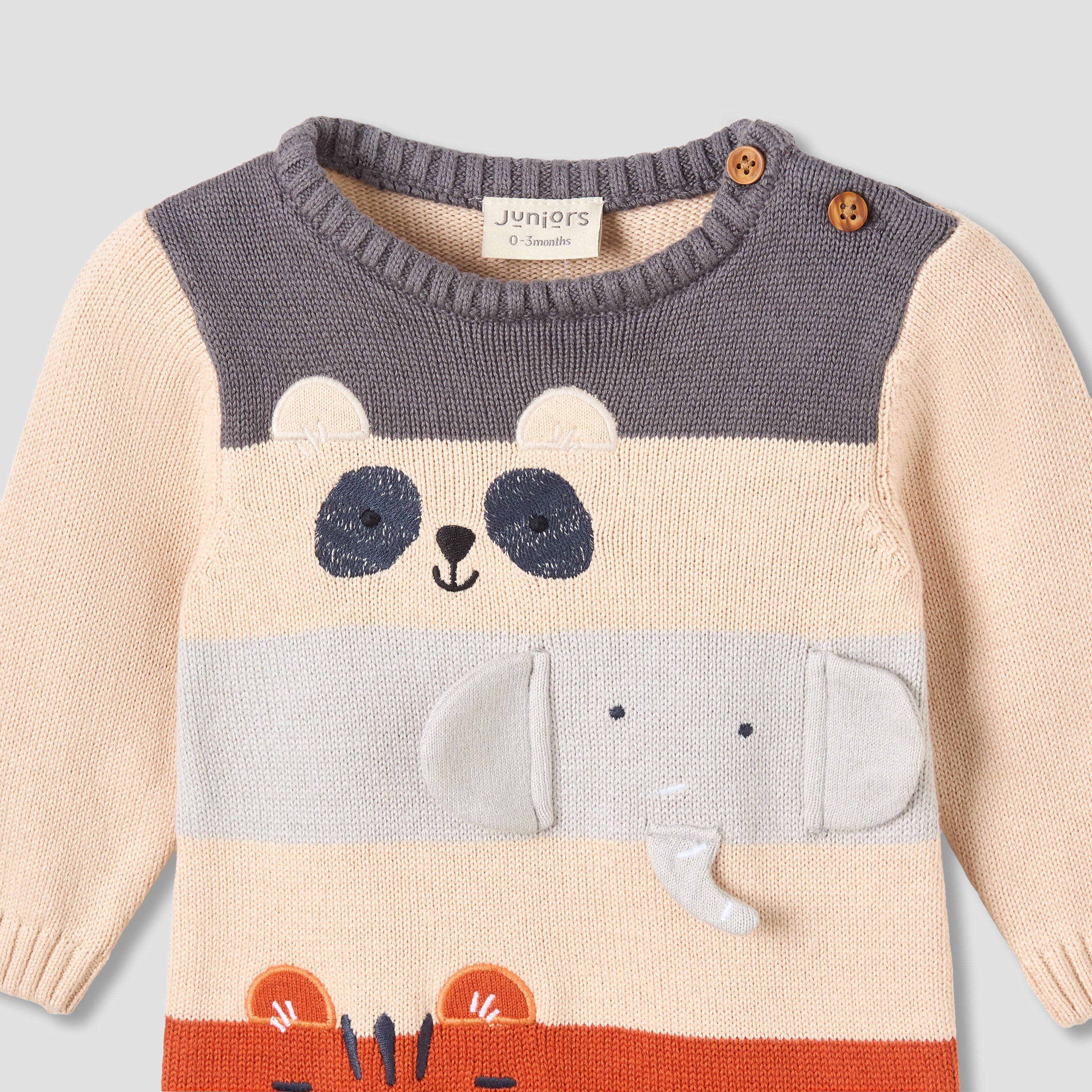 Juniors Cotton Round Neck Long Sleeves Sleepsuit with Animal Applique